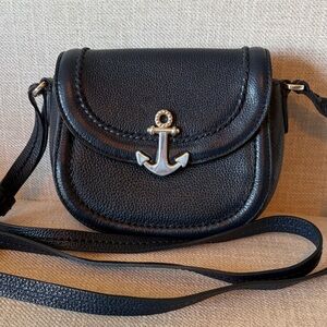 Brighton Navy Blue Pebbled Leather Small Nautical Anchor Pouch Crossbody Bag